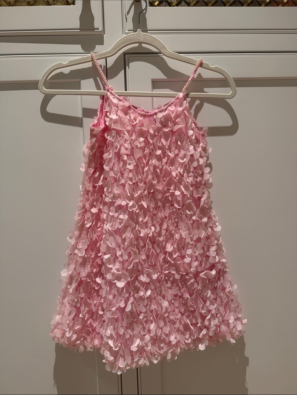 Petal-Trim Spaghetti Strap Pink Dress